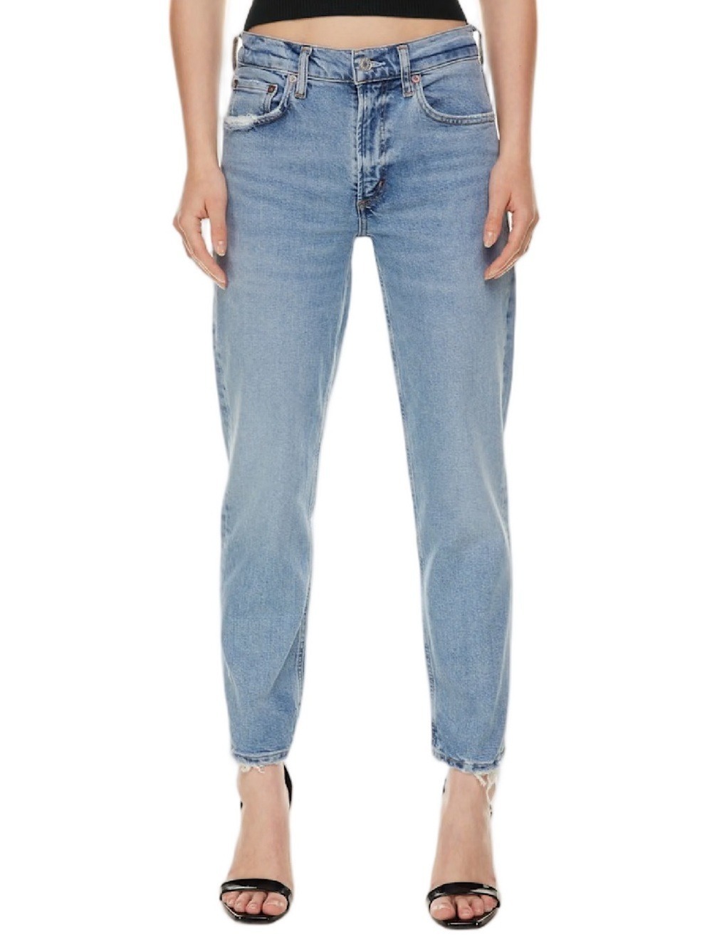 AGOLDE Kye Mid Rise Straight Crop Frayed Hem Jeans Light Blue Size 24